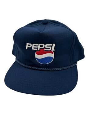 Vintage 90s Pepsi Globe Logo Navy Snapback Hat Yupoong Rope Brim Promo Cap OSFA